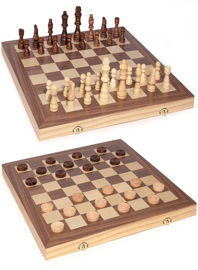 AMEROUS 15'' Wooden Chess & Checkers Set, 2 in 1 Board Games -2 Extra Queens -24 Cherkers Pieces - Gift Box Packed - Chessmen Storage Slots, Beginner Chess Set for Kids and Adults - Image 3